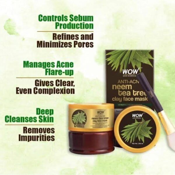 WOW Skin Science Anti-Acne Neem Tea Tree Clay Face Mask – 200ml